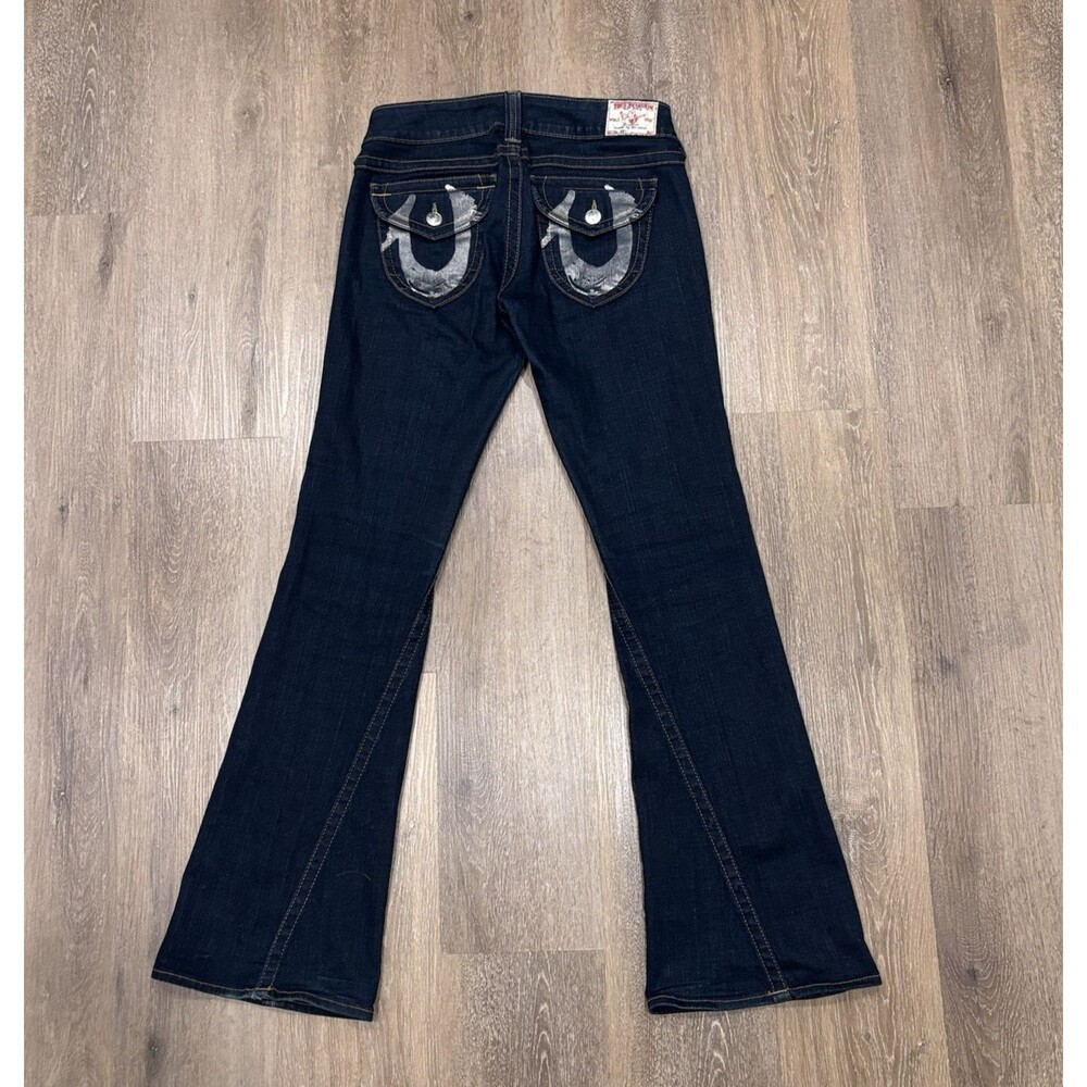 Vintage True Religion Joey Flare Jeans 30 Low Rise Metallic Horseshoe Dark Wash